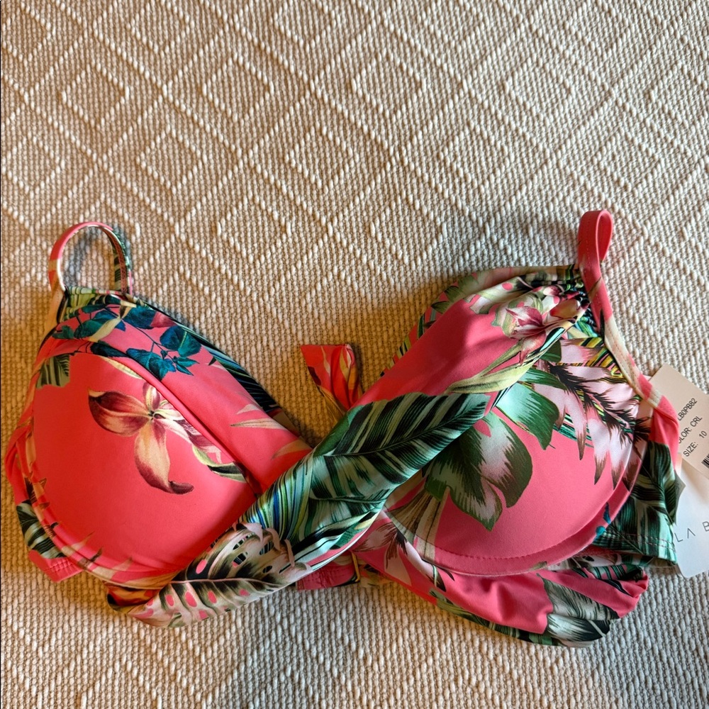 NWT La Blanca Coral Tropical Bikini Top Size 10